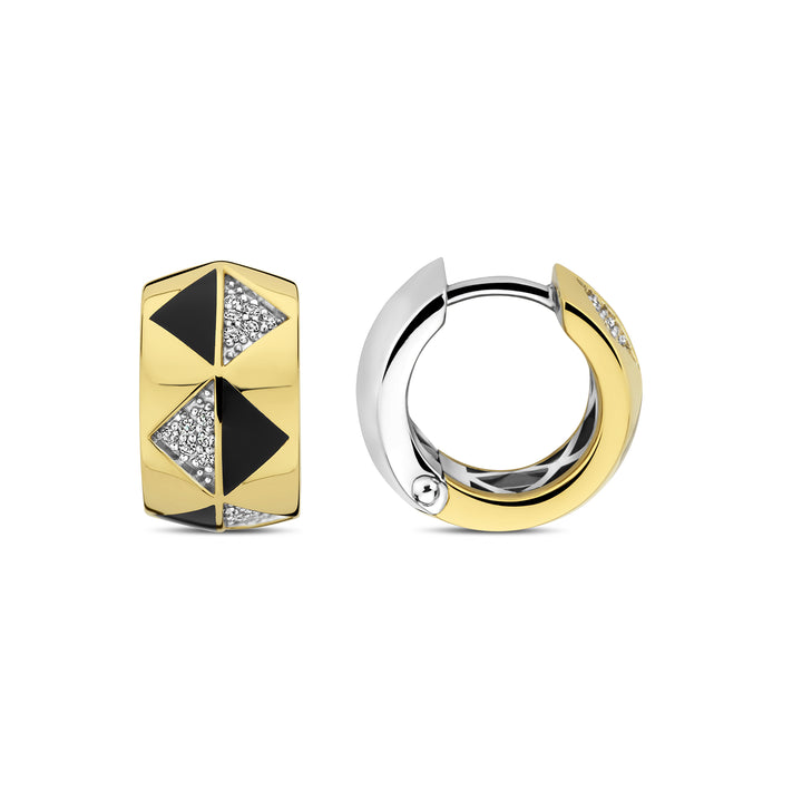Ti Sento Yellow Gold Plated Onyx Black and Cubic Zirconia Geometric Hoop Earrings - Michael Jones Jeweller