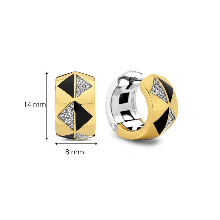 Ti Sento Yellow Gold Plated Onyx Black and Cubic Zirconia Geometric Hoop Earrings - Michael Jones Jeweller