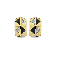 Ti Sento Yellow Gold Plated Onyx Black and Cubic Zirconia Geometric Hoop Earrings - Michael Jones Jeweller