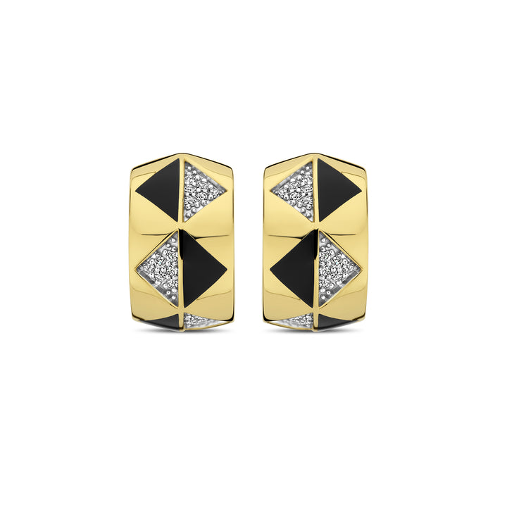 Ti Sento Yellow Gold Plated Onyx Black and Cubic Zirconia Geometric Hoop Earrings - Michael Jones Jeweller