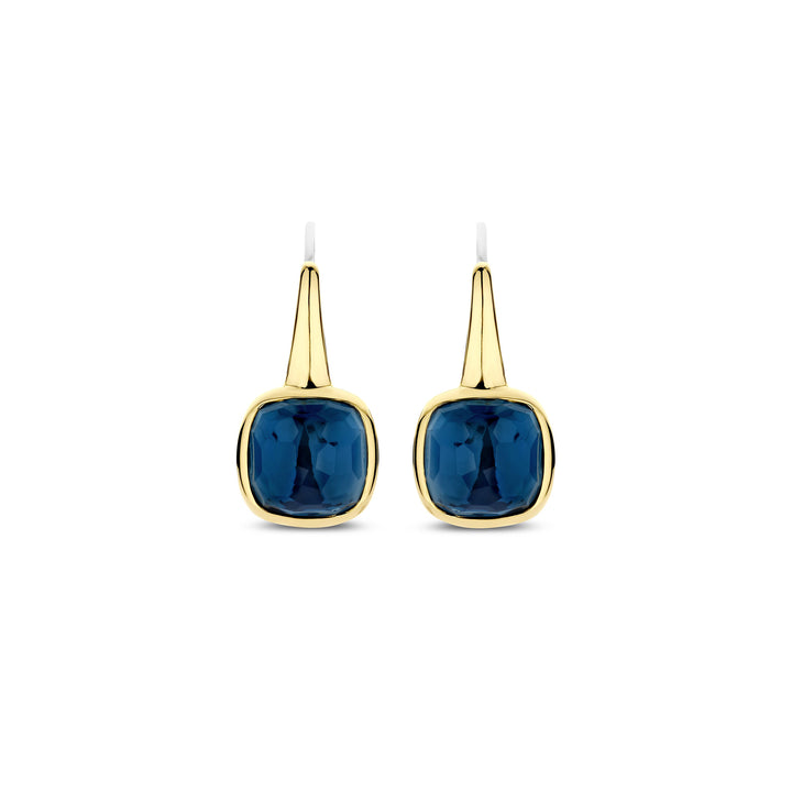 Ti Sento Yellow Gold Plated Dark Blue Crystal Drop Earrings 7989DB