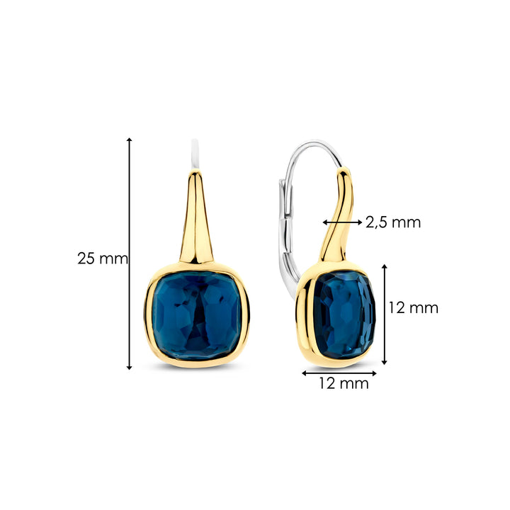 Ti Sento Yellow Gold Plated Dark Blue Crystal Drop Earrings 7989DB