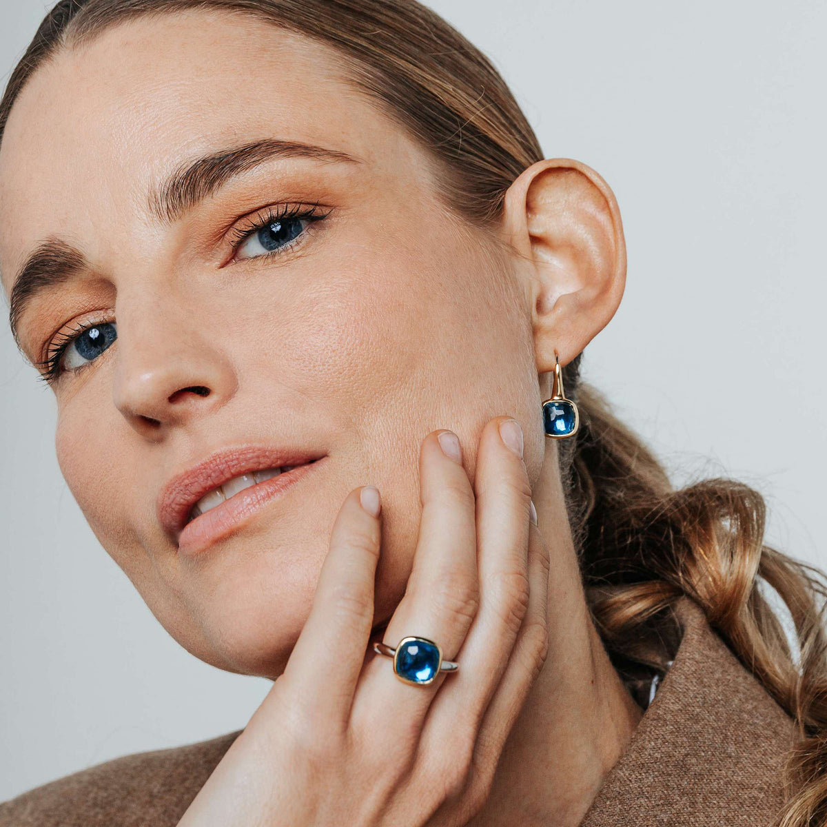 Ti Sento Yellow Gold Plated Dark Blue Crystal Drop Earrings 7989DB - Michael Jones Jeweller