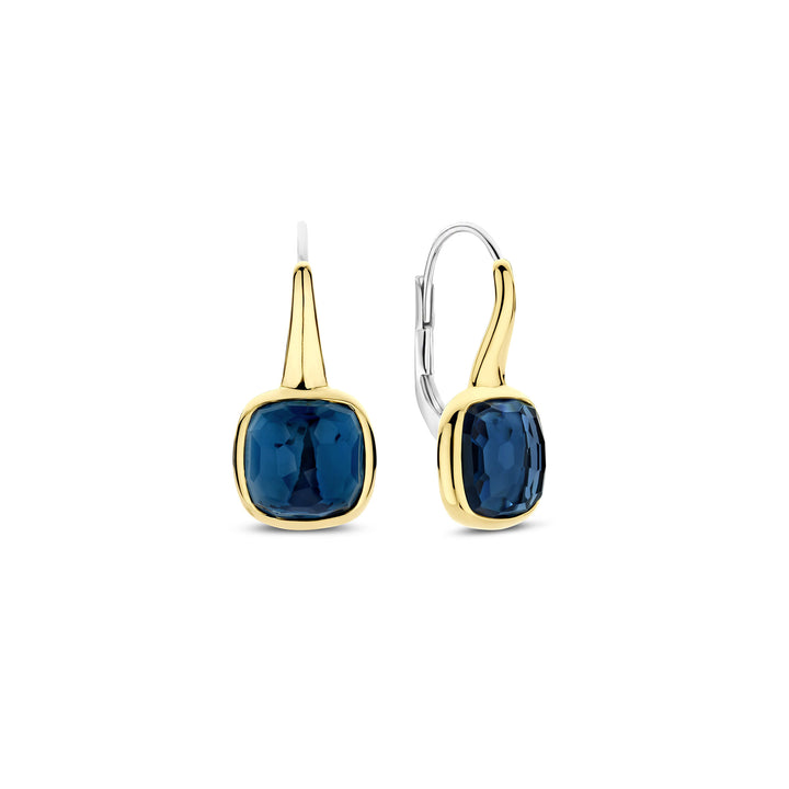 Ti Sento Yellow Gold Plated Dark Blue Crystal Drop Earrings 7989DB