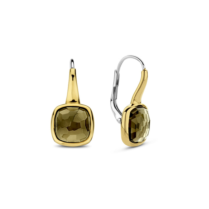 Ti Sento Yellow Gold Plated Khaki Green Crystal Drop Earrings - Michael Jones Jeweller