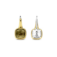 Ti Sento Yellow Gold Plated Khaki Green Crystal Drop Earrings - Michael Jones Jeweller