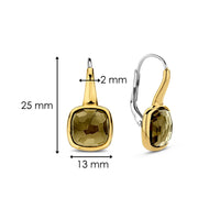 Ti Sento Yellow Gold Plated Khaki Green Crystal Drop Earrings - Michael Jones Jeweller