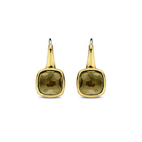 Ti Sento Yellow Gold Plated Khaki Green Crystal Drop Earrings - Michael Jones Jeweller