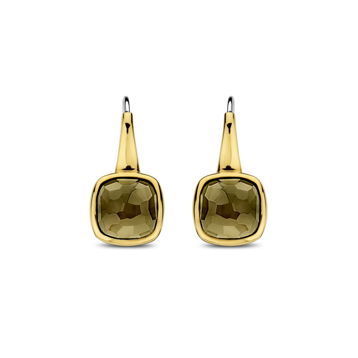 Ti Sento Yellow Gold Plated Khaki Green Crystal Drop Earrings - Michael Jones Jeweller