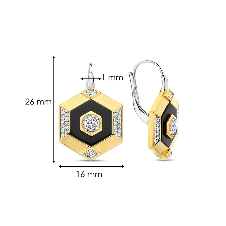 Ti Sento Yellow Gold Plated Onyx Black and Cubic Zirconia Hexagonal Drop Earrings - Michael Jones Jeweller