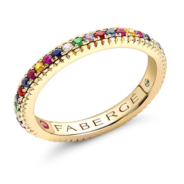 Fabergé Colours of Love 18ct Yellow Gold Multicoloured Gemstone Set Fluted Ring (P)