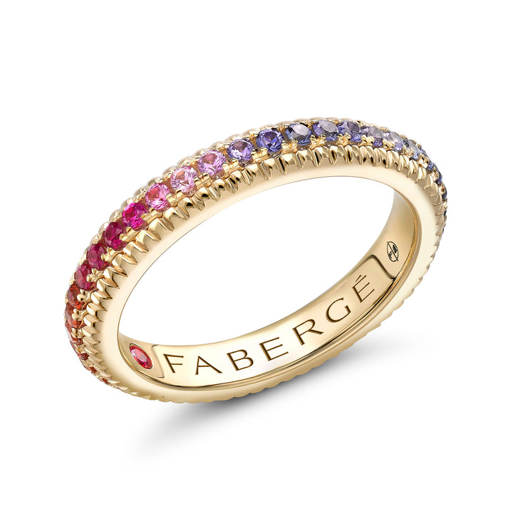 Fabergé Colours of Love Yellow Gold Rainbow Multicoloured Gemstone Set Fluted Ring (M)