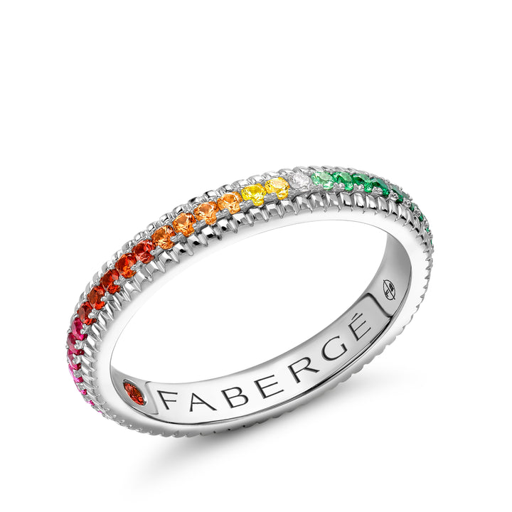 Fabergé Colours of Love White Gold Rainbow Gemstone Set Fluted Ring (J)