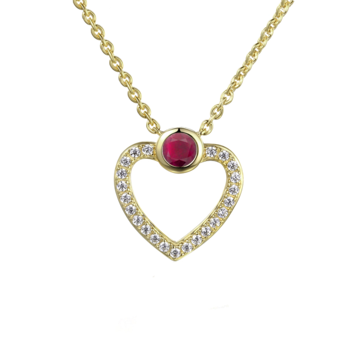 Amore Open Heart Pave Diamond and Ruby 9ct Yellow Gold Pendant - Michael Jones Jeweller