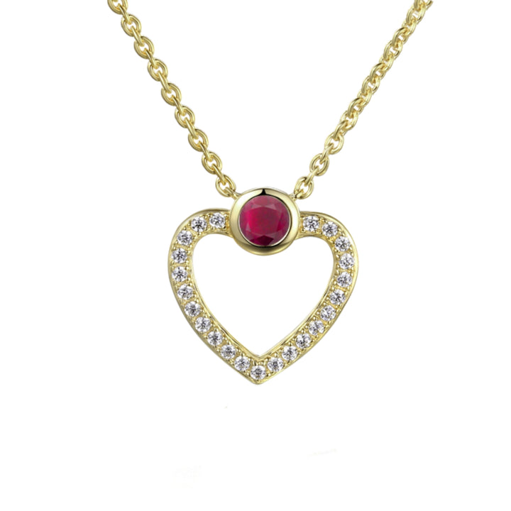 Amore Open Heart Pave Diamond and Ruby 9ct Yellow Gold Pendant