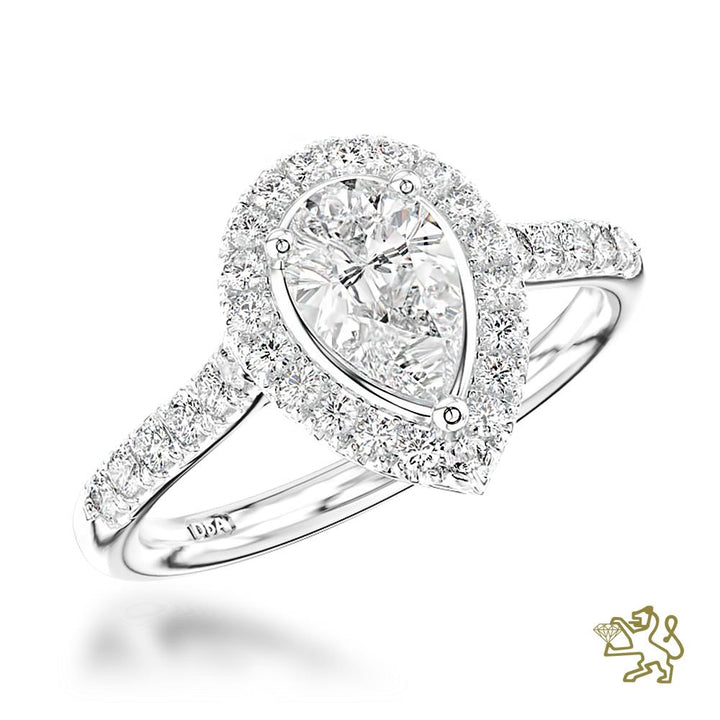Skye Pear Halo 0.50ct E SI1 Diamond Platinum Ring