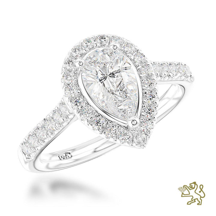 Skye Pear Halo 0.70ct G SI1 Diamond Platinum Ring - Michael Jones Jeweller