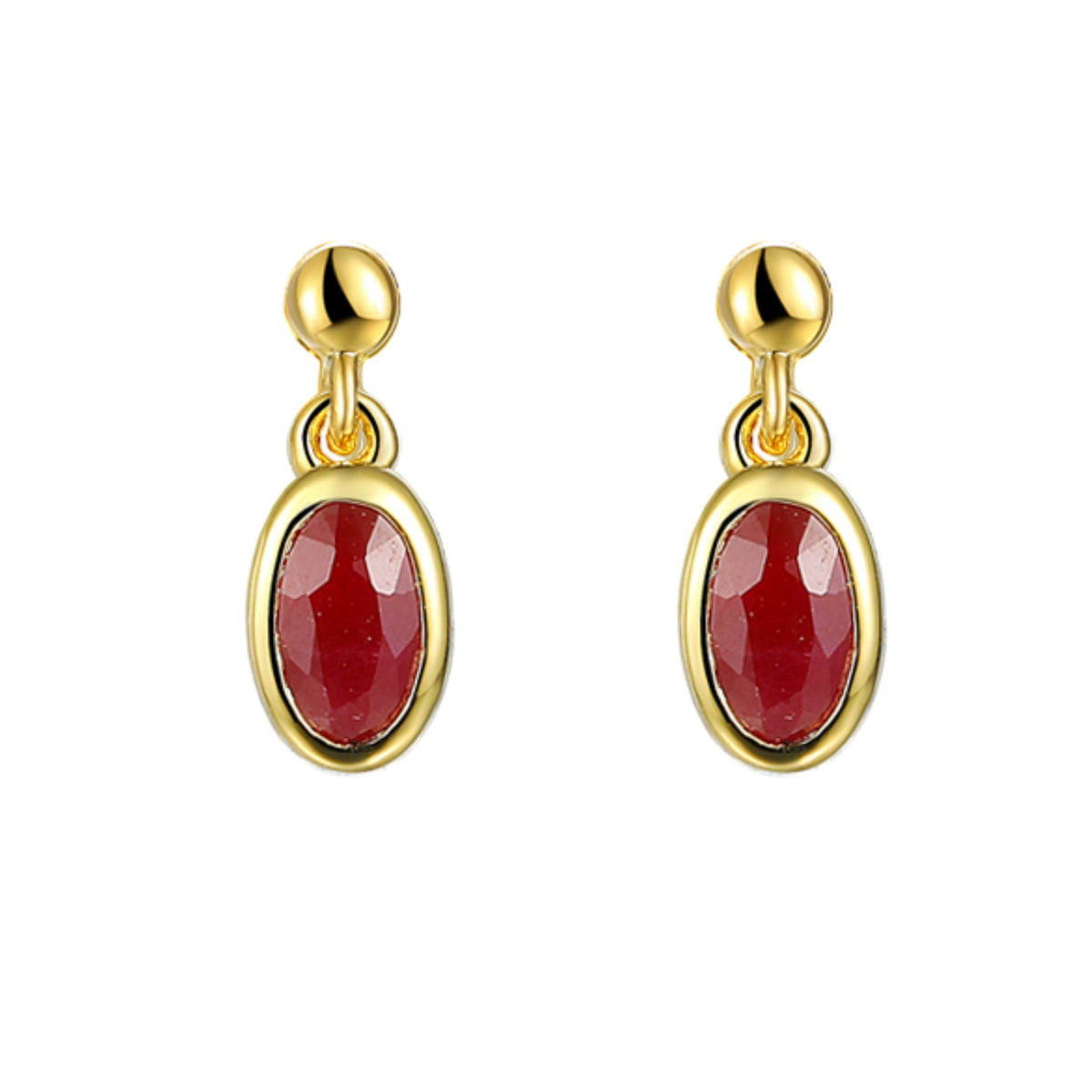 Amore Oval Ruby 9ct Yellow Gold Drop Earrings - Michael Jones Jeweller