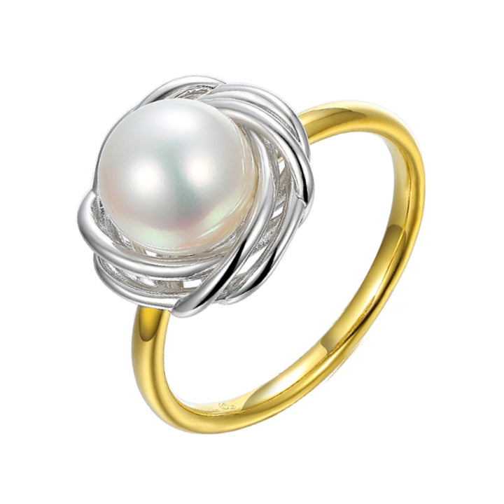 Amore Floral Pearl 9ct Yellow and White Gold Ring