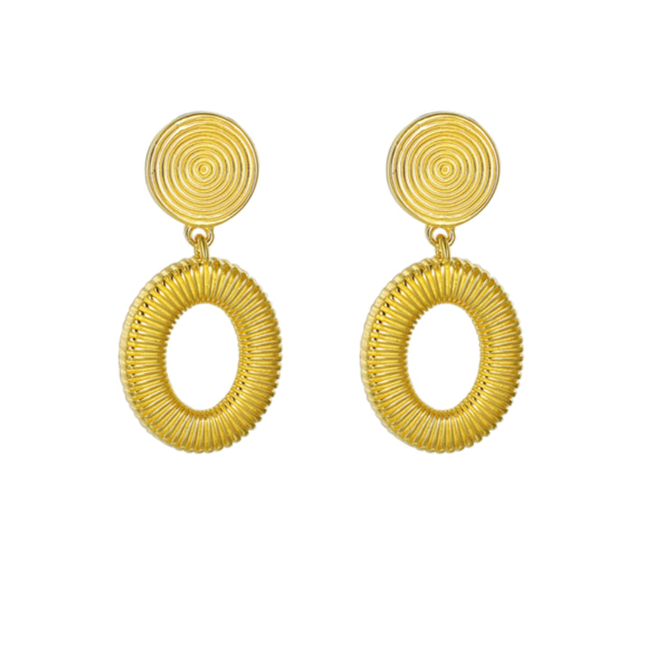 Amore Ribbed Oval 9ct Yellow Gold Drop Earrings
