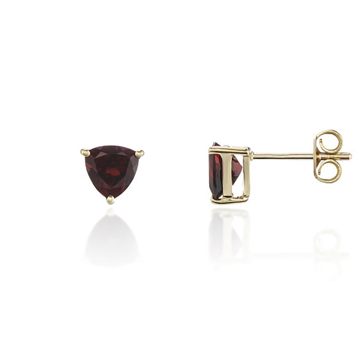 Trilliant Garnet 9ct Yellow Gold Stud Earrings - Michael Jones Jeweller