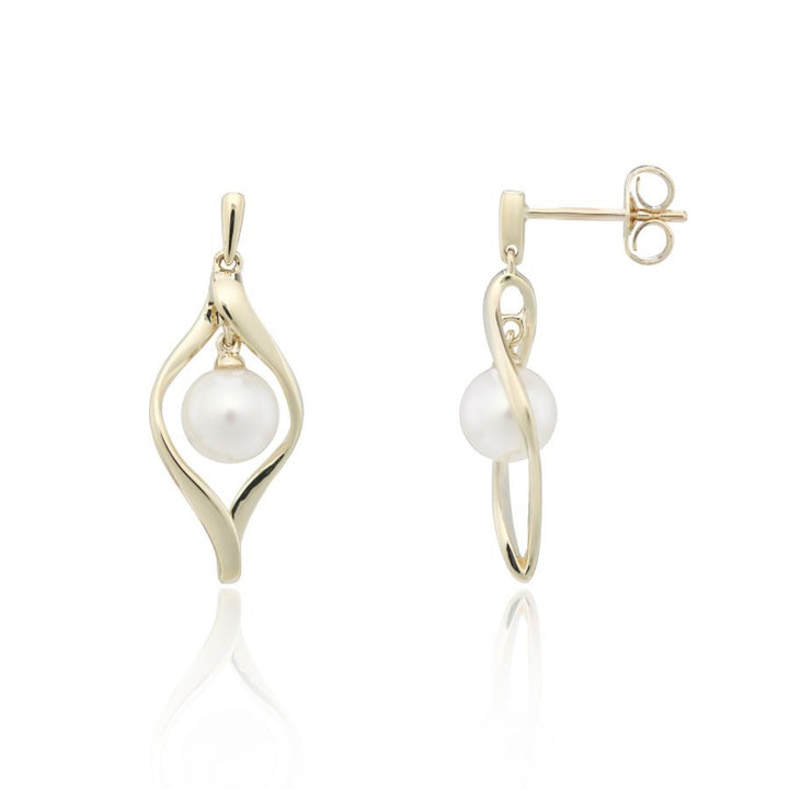 Marquise Pearl 9ct Yellow Gold Drop Earrings