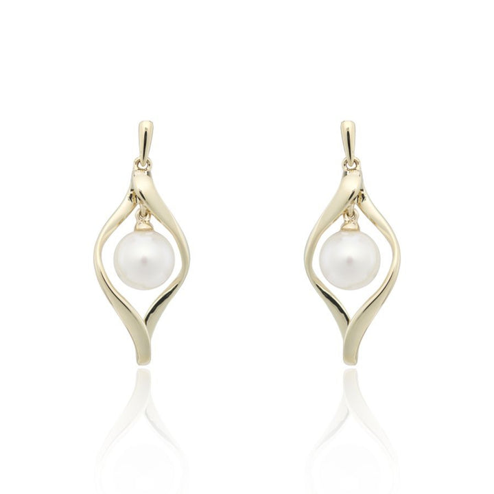 Marquise Pearl 9ct Yellow Gold Drop Earrings