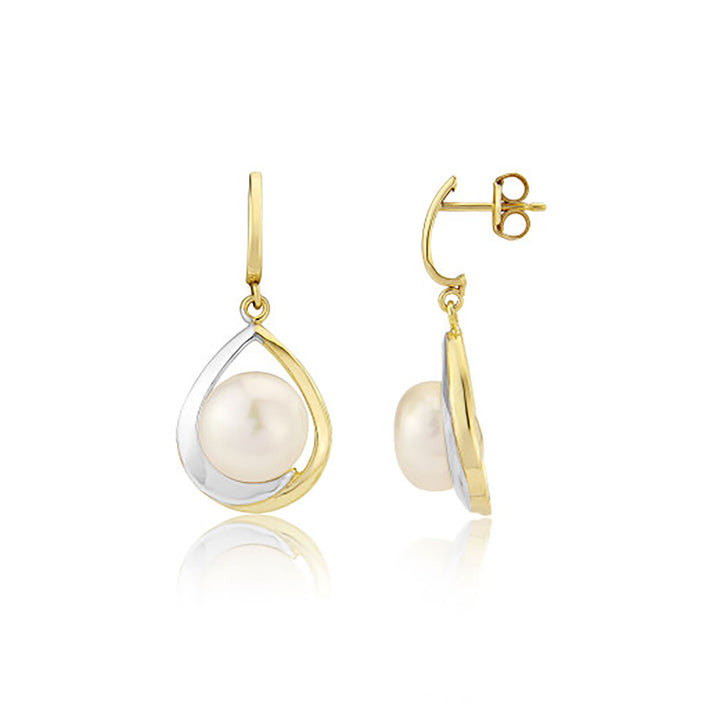 Cultured Pearl 9ct Yellow and White Gold Drop Earrings
