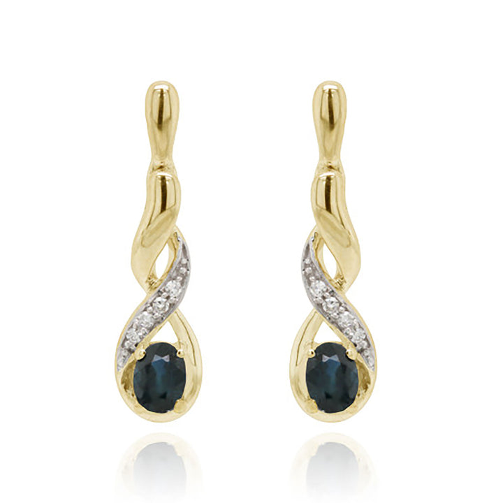 Diamond and Sapphire Twist 9ct Yellow Gold Drop Earrings - Michael Jones Jeweller
