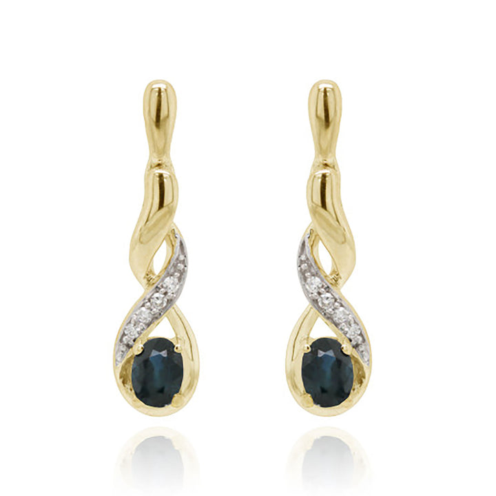 Diamond and Sapphire Twist 9ct Yellow Gold Drop Earrings