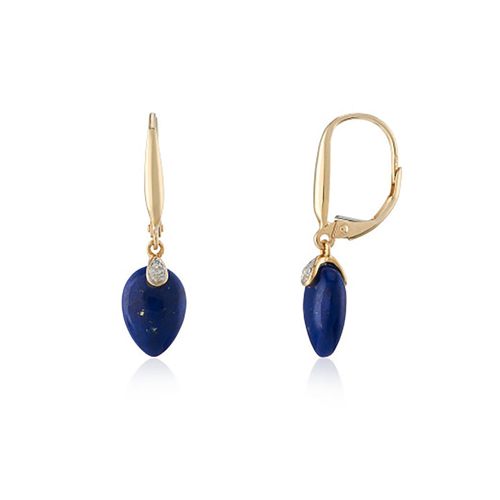 Lapis and Diamond 9ct Yellow Gold Drop Earrings
