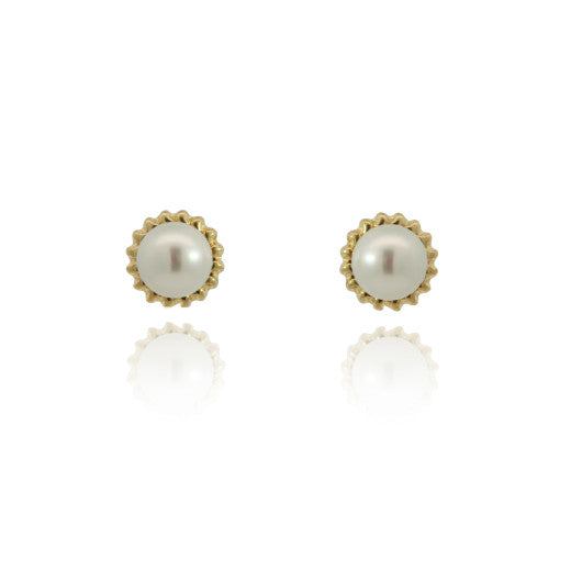 Rope Edged Cultured Pearl 9ct Yellow Gold Stud Earrings - Michael Jones Jeweller