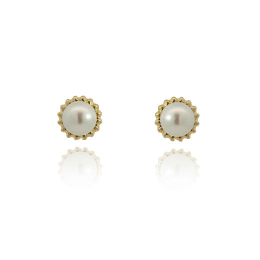 Rope Edged Cultured Pearl 9ct Yellow Gold Stud Earrings