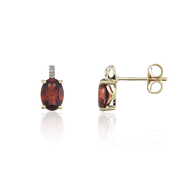 Garnet and Diamond 9ct Yellow Gold Stud Earrings - Michael Jones Jeweller