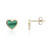 Malachite 9ct Yellow Gold Heart Stud Earrings - Michael Jones Jeweller
