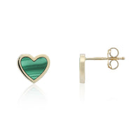 Malachite 9ct Yellow Gold Heart Stud Earrings - Michael Jones Jeweller