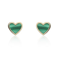 Malachite 9ct Yellow Gold Heart Stud Earrings - Michael Jones Jeweller