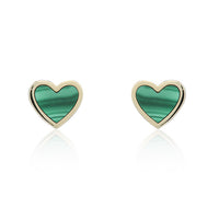 Malachite 9ct Yellow Gold Heart Stud Earrings - Michael Jones Jeweller
