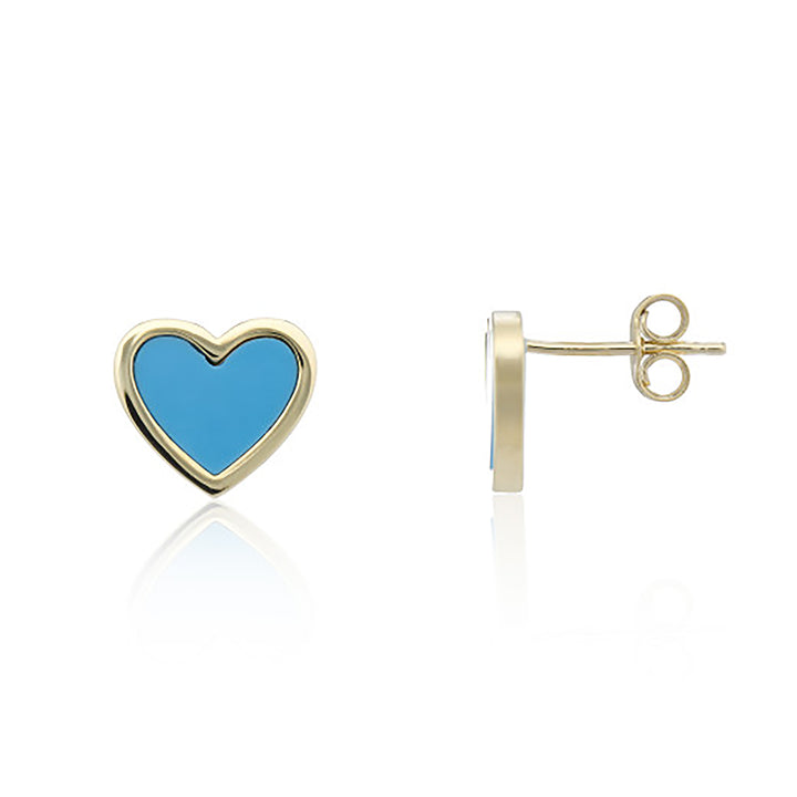 Turquoise 9ct Yellow Gold Heart Stud Earrings - Michael Jones Jeweller