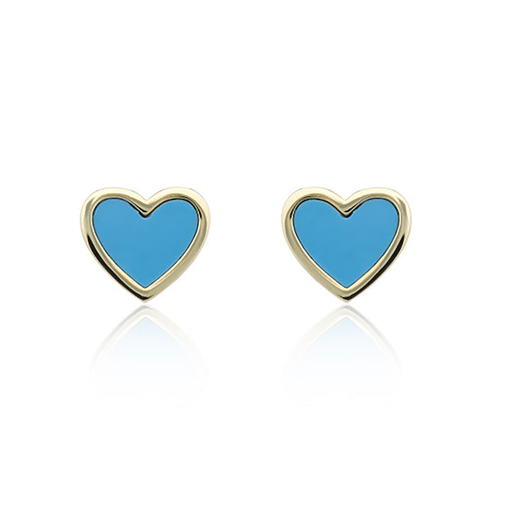 Turquoise 9ct Yellow Gold Heart Stud Earrings - Michael Jones Jeweller