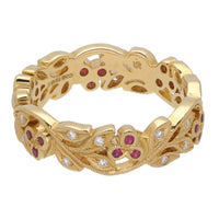 Ruby and Diamond 18ct Yellow Gold Cherry Blossom Ring