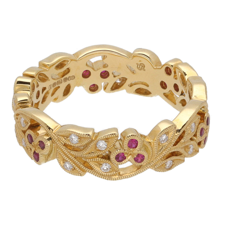Ruby and Diamond 18ct Yellow Gold Cherry Blossom Ring