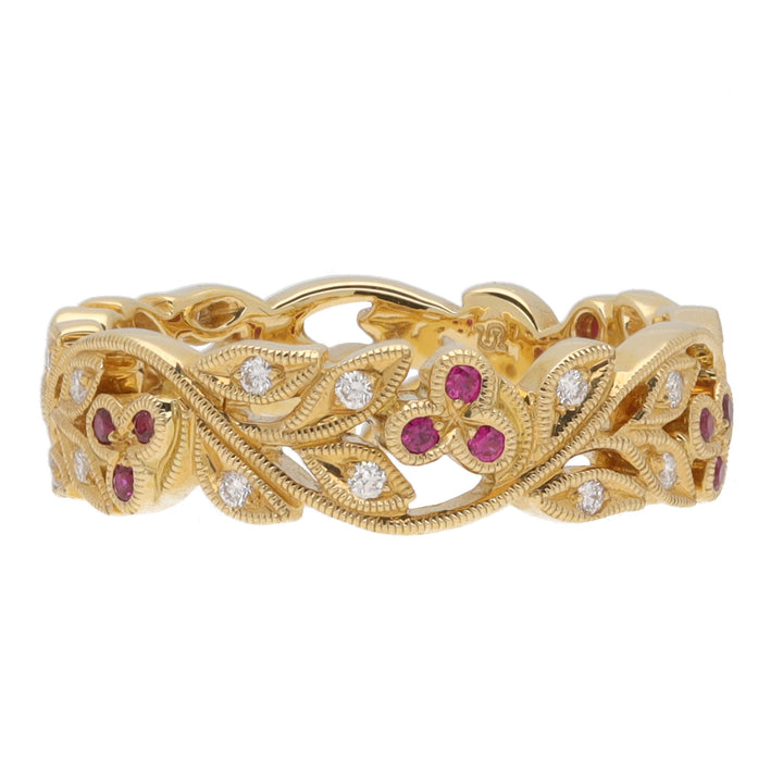 Ruby and Diamond 18ct Yellow Gold Cherry Blossom Ring