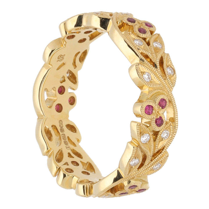 Ruby and Diamond 18ct Yellow Gold Cherry Blossom Ring