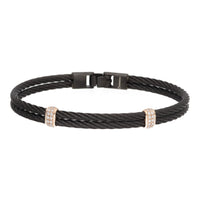 Salvatore Bersani B-Joy Black PVD Steel Two-Strand Men’s Bracelet with 18ct Rose Gold & 0.28ct Diamonds - Michael Jones Jeweller