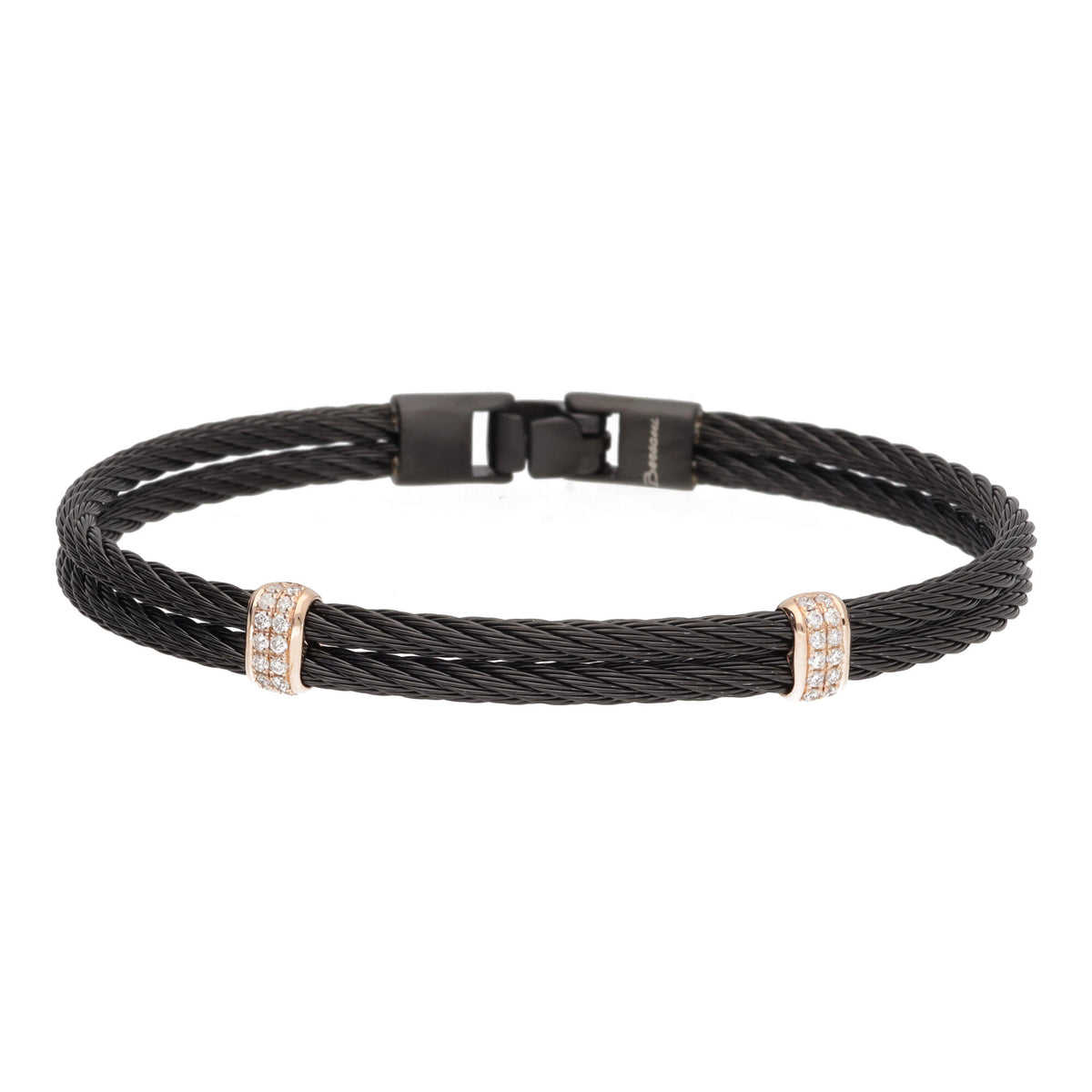 Salvatore Bersani B-Joy Black PVD Steel Two-Strand Men’s Bracelet with 18ct Rose Gold & 0.28ct Diamonds - Michael Jones Jeweller