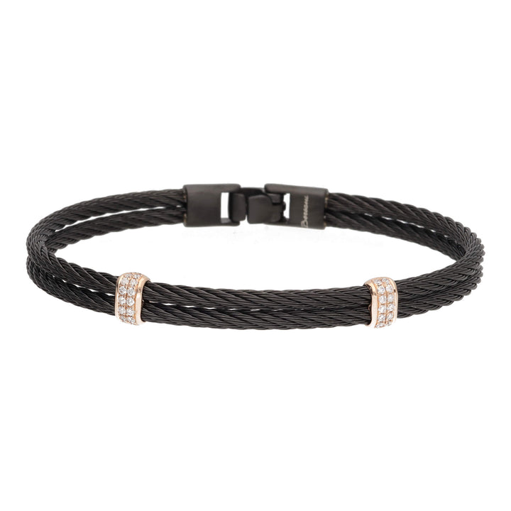 Salvatore Bersani B-Joy Black PVD Steel Two-Strand Men’s Bracelet with 18ct Rose Gold & 0.28ct Diamonds