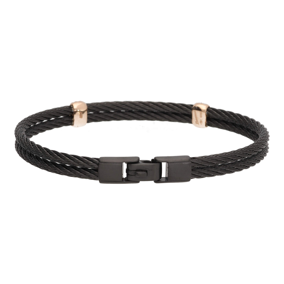 Salvatore Bersani B-Joy Black PVD Steel Two-Strand Men’s Bracelet with 18ct Rose Gold & 0.28ct Diamonds - Michael Jones Jeweller