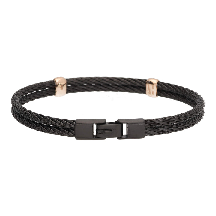 Salvatore Bersani B-Joy Black PVD Steel Two-Strand Men’s Bracelet with 18ct Rose Gold & 0.28ct Diamonds
