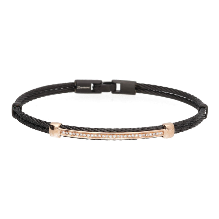 Salvatore Bersani B-Joy Black PVD Steel Two-Strand Men’s Bracelet with 18ct Rose Gold & 0.17ct Diamonds